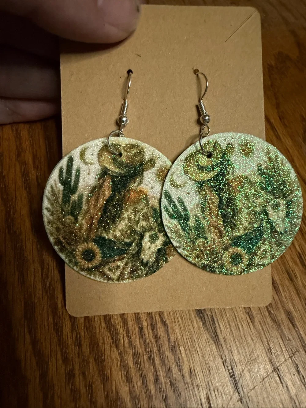 Desert Cowgirl Glitter Earrings • Western Sunflower Dangle Earrings • - Picture 2 of 2